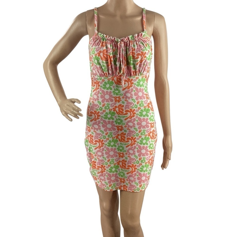 Y2K Floral Mini Dress Multicolor Bodycon Size Small